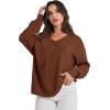 imageANRABESS Oversized Long Sleeve Shirts for Women Off the Shoulder Sweatshirt Loose V Neck Tunic Tops High Low Sweater 2024Caramel