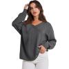 imageANRABESS Oversized Long Sleeve Shirts for Women Off the Shoulder Sweatshirt Loose V Neck Tunic Tops High Low Sweater 2024Dark Grey