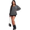 imageANRABESS Oversized Long Sleeve Shirts for Women Off the Shoulder Sweatshirt Loose V Neck Tunic Tops High Low Sweater 2024Dark Grey