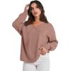 imageANRABESS Oversized Long Sleeve Shirts for Women Off the Shoulder Sweatshirt Loose V Neck Tunic Tops High Low Sweater 2024Deep Apricot