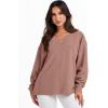 imageANRABESS Oversized Long Sleeve Shirts for Women Off the Shoulder Sweatshirt Loose V Neck Tunic Tops High Low Sweater 2024Deep Apricot