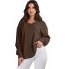 imageANRABESS Oversized Long Sleeve Shirts for Women Off the Shoulder Sweatshirt Loose V Neck Tunic Tops High Low Sweater 2024Deep Brown