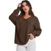 imageANRABESS Oversized Long Sleeve Shirts for Women Off the Shoulder Sweatshirt Loose V Neck Tunic Tops High Low Sweater 2024Deep Brown