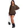 imageANRABESS Oversized Long Sleeve Shirts for Women Off the Shoulder Sweatshirt Loose V Neck Tunic Tops High Low Sweater 2024Deep Brown