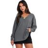 imageANRABESS Oversized Long Sleeve Shirts for Women Off the Shoulder Sweatshirt Loose V Neck Tunic Tops High Low Sweater 2024Deep Grey