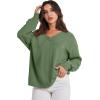 imageANRABESS Oversized Long Sleeve Shirts for Women Off the Shoulder Sweatshirt Loose V Neck Tunic Tops High Low Sweater 2024Green