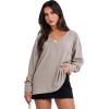 imageANRABESS Oversized Long Sleeve Shirts for Women Off the Shoulder Sweatshirt Loose V Neck Tunic Tops High Low Sweater 2024Grey Apricot