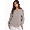 imageANRABESS Oversized Long Sleeve Shirts for Women Off the Shoulder Sweatshirt Loose V Neck Tunic Tops High Low Sweater 2024Grey Apricot