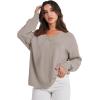 imageANRABESS Oversized Long Sleeve Shirts for Women Off the Shoulder Sweatshirt Loose V Neck Tunic Tops High Low Sweater 2024Grey Apricot