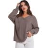 imageANRABESS Oversized Long Sleeve Shirts for Women Off the Shoulder Sweatshirt Loose V Neck Tunic Tops High Low Sweater 2024Light Brown