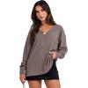 imageANRABESS Oversized Long Sleeve Shirts for Women Off the Shoulder Sweatshirt Loose V Neck Tunic Tops High Low Sweater 2024Light Brown