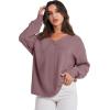 imageANRABESS Oversized Long Sleeve Shirts for Women Off the Shoulder Sweatshirt Loose V Neck Tunic Tops High Low Sweater 2024Light Purple