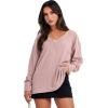 imageANRABESS Oversized Long Sleeve Shirts for Women Off the Shoulder Sweatshirt Loose V Neck Tunic Tops High Low Sweater 2024Pink