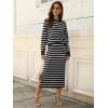 imageANRABESS Women 2 Piece Outfits Striped Sweater Skirt Sets 2025 Fall Casual Long Sleeve Pullover Top Lounge Travel Midi DressWhite Black