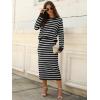imageANRABESS Women 2 Piece Outfits Striped Sweater Skirt Sets 2025 Fall Casual Long Sleeve Pullover Top Lounge Travel Midi DressWhite Black