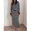 imageANRABESS Women 2 Piece Outfits Striped Sweater Skirt Sets 2025 Fall Casual Long Sleeve Pullover Top Lounge Travel Midi DressWhite Black
