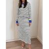 imageANRABESS Women 2 Piece Outfits Striped Sweater Skirt Sets 2025 Fall Casual Long Sleeve Pullover Top Lounge Travel Midi DressWhite Black Blue