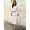 imageANRABESS Women 2 Piece Outfits Striped Sweater Skirt Sets 2025 Fall Casual Long Sleeve Pullover Top Lounge Travel Midi DressWhite Grey Red