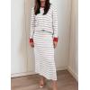 imageANRABESS Women 2 Piece Outfits Striped Sweater Skirt Sets 2025 Fall Casual Long Sleeve Pullover Top Lounge Travel Midi DressWhite Grey Red