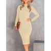 imageANRABESS Women Long Sleeve Turtleneck Slim Fit Ribbed Knit Slit Cocktail Party Sweater Midi Dress 2024 Trendy Fall OutfitsApricot