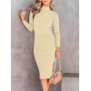 imageANRABESS Women Long Sleeve Turtleneck Slim Fit Ribbed Knit Slit Cocktail Party Sweater Midi Dress 2024 Trendy Fall OutfitsApricot