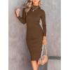 imageANRABESS Women Long Sleeve Turtleneck Slim Fit Ribbed Knit Slit Cocktail Party Sweater Midi Dress 2024 Trendy Fall OutfitsBrown