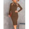 imageANRABESS Women Long Sleeve Turtleneck Slim Fit Ribbed Knit Slit Cocktail Party Sweater Midi Dress 2024 Trendy Fall OutfitsBrown