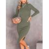 imageANRABESS Women Long Sleeve Turtleneck Slim Fit Ribbed Knit Slit Cocktail Party Sweater Midi Dress 2024 Trendy Fall OutfitsGreen