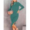 imageANRABESS Women Long Sleeve Turtleneck Slim Fit Ribbed Knit Slit Cocktail Party Sweater Midi Dress 2024 Trendy Fall OutfitsGreen Blue
