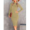 imageANRABESS Women Long Sleeve Turtleneck Slim Fit Ribbed Knit Slit Cocktail Party Sweater Midi Dress 2024 Trendy Fall OutfitsKahki