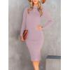 imageANRABESS Women Long Sleeve Turtleneck Slim Fit Ribbed Knit Slit Cocktail Party Sweater Midi Dress 2024 Trendy Fall OutfitsLight Purple