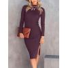 imageANRABESS Women Long Sleeve Turtleneck Slim Fit Ribbed Knit Slit Cocktail Party Sweater Midi Dress 2024 Trendy Fall OutfitsPurple