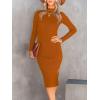 imageANRABESS Women Long Sleeve Turtleneck Slim Fit Ribbed Knit Slit Cocktail Party Sweater Midi Dress 2024 Trendy Fall OutfitsRust
