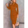 imageANRABESS Women Long Sleeve Turtleneck Slim Fit Ribbed Knit Slit Cocktail Party Sweater Midi Dress 2024 Trendy Fall OutfitsRust