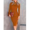 imageANRABESS Women Long Sleeve Turtleneck Slim Fit Ribbed Knit Slit Cocktail Party Sweater Midi Dress 2024 Trendy Fall OutfitsRust