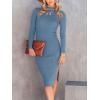 imageANRABESS Women Long Sleeve Turtleneck Slim Fit Ribbed Knit Slit Cocktail Party Sweater Midi Dress 2024 Trendy Fall OutfitsTeal