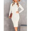 imageANRABESS Women Long Sleeve Turtleneck Slim Fit Ribbed Knit Slit Cocktail Party Sweater Midi Dress 2024 Trendy Fall OutfitsWhite