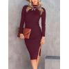 imageANRABESS Women Long Sleeve Turtleneck Slim Fit Ribbed Knit Slit Cocktail Party Sweater Midi Dress 2024 Trendy Fall OutfitsWine Red