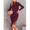 imageANRABESS Women Long Sleeve Turtleneck Slim Fit Ribbed Knit Slit Cocktail Party Sweater Midi Dress 2024 Trendy Fall OutfitsWine Red