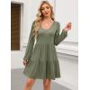 imageANRABESS Womens Casual Long Sleeve V Neck Tiered Swing Flowy Loose Aline Cute Mini Short Spring Fall DressArmy Green