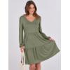 imageANRABESS Womens Casual Long Sleeve V Neck Tiered Swing Flowy Loose Aline Cute Mini Short Spring Fall DressArmy Green