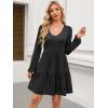 imageANRABESS Womens Casual Long Sleeve V Neck Tiered Swing Flowy Loose Aline Cute Mini Short Spring Fall DressBlack