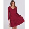 imageANRABESS Womens Casual Long Sleeve V Neck Tiered Swing Flowy Loose Aline Cute Mini Short Spring Fall DressBurgundy