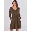 imageANRABESS Womens Casual Long Sleeve V Neck Tiered Swing Flowy Loose Aline Cute Mini Short Spring Fall DressCoffee