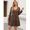 imageANRABESS Womens Casual Long Sleeve V Neck Tiered Swing Flowy Loose Aline Cute Mini Short Spring Fall DressCoffee