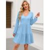 imageANRABESS Womens Casual Long Sleeve V Neck Tiered Swing Flowy Loose Aline Cute Mini Short Spring Fall DressLight Blue