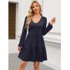 imageANRABESS Womens Casual Long Sleeve V Neck Tiered Swing Flowy Loose Aline Cute Mini Short Spring Fall DressNavy Blue