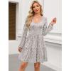 imageANRABESS Womens Casual Long Sleeve V Neck Tiered Swing Flowy Loose Aline Cute Mini Short Spring Fall DressPrint Dot White