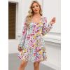 imageANRABESS Womens Casual Long Sleeve V Neck Tiered Swing Flowy Loose Aline Cute Mini Short Spring Fall DressPrint Floral