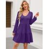 imageANRABESS Womens Casual Long Sleeve V Neck Tiered Swing Flowy Loose Aline Cute Mini Short Spring Fall DressPurple